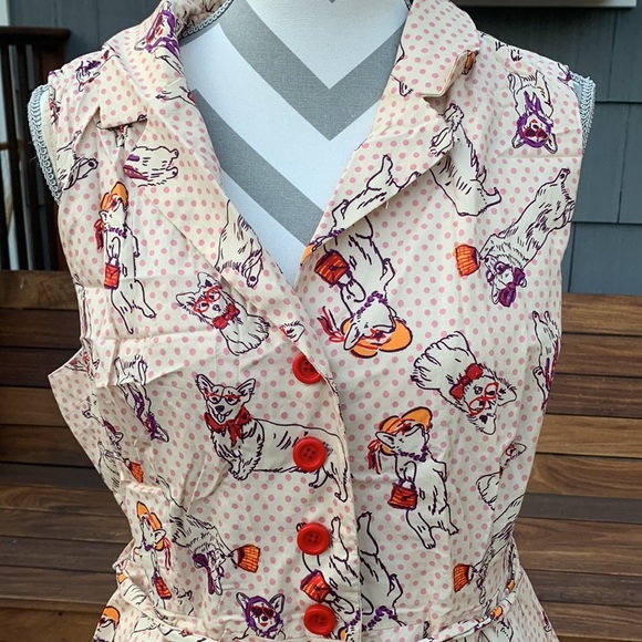 Modcloth Cream Polka Dot Community Brunch Bespeckled Corgi Dress XL - Picture 3 of 7